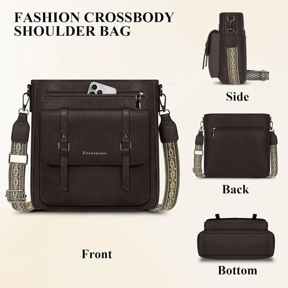 Women’s Coffe Waterproof Crossbody Shoulder Leather bags - Picture 5 of 6